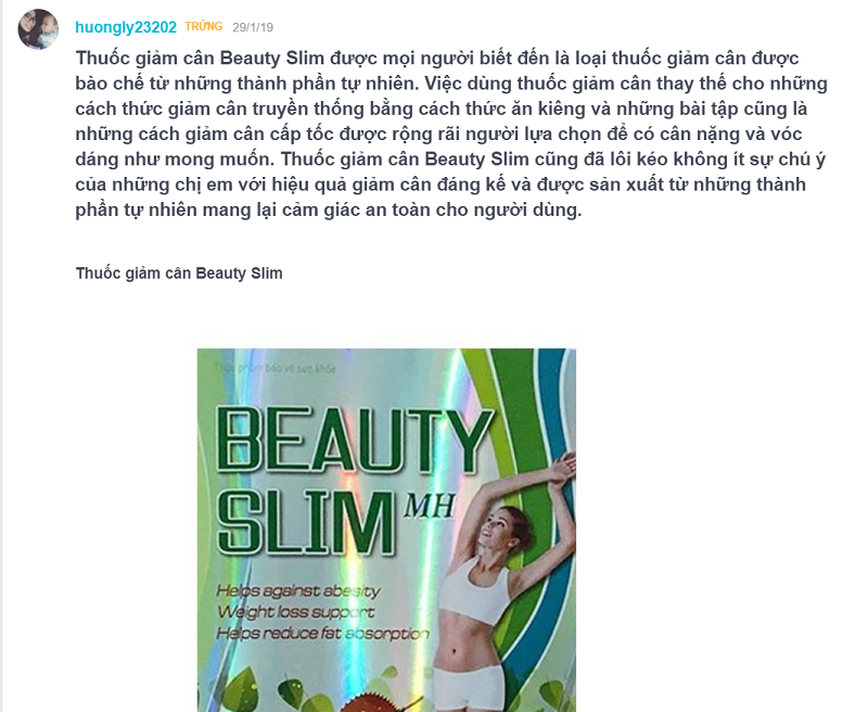 Thuốc giảm cân Beauty Slim MH có tốt không, giá bao nhiêu, viên giảm cân, review, 