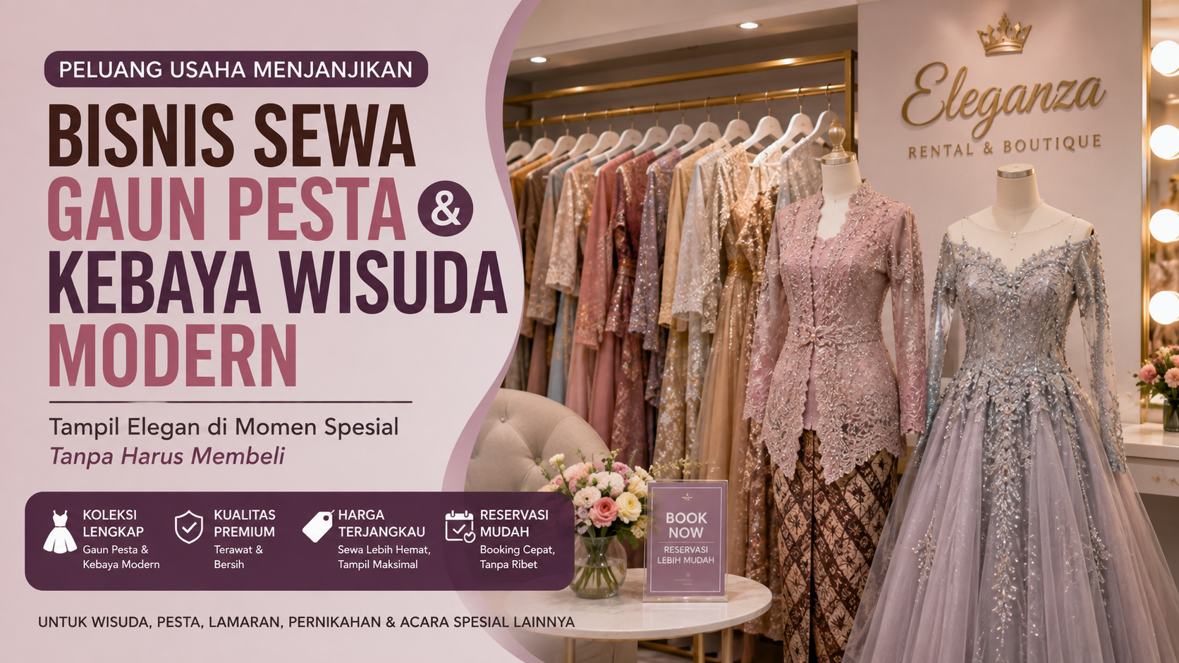 sewa gaun pesta dan kebaya wisuda