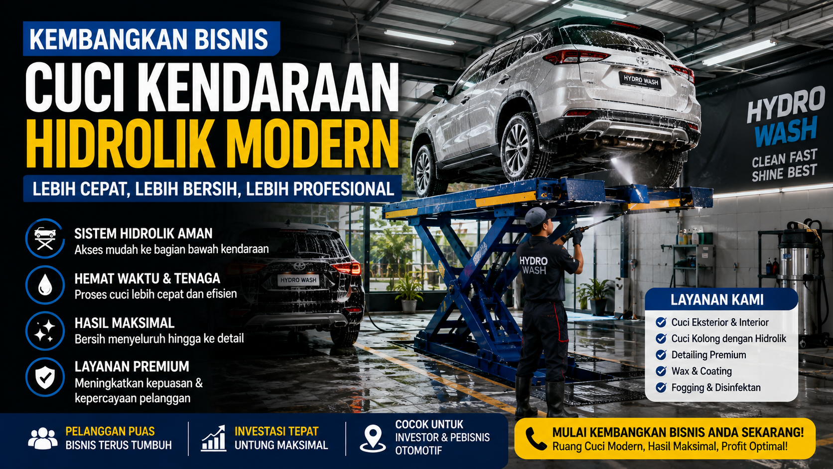 bisnis cuci kendaraan hidrolik modern