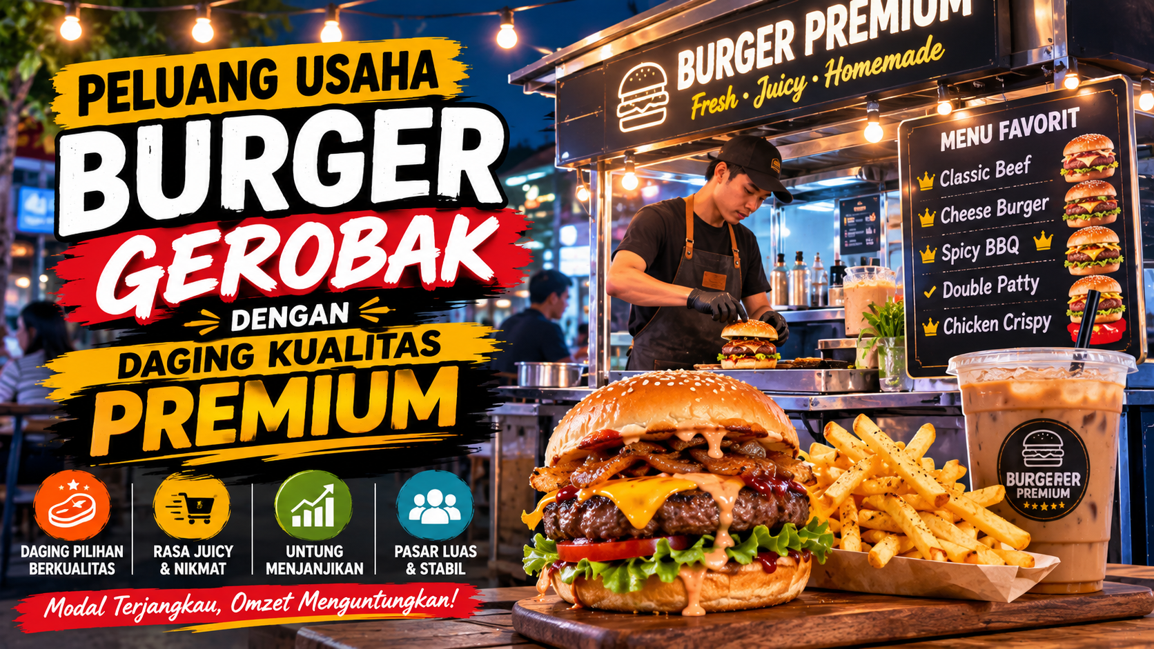 Peluang Usaha Burger Gerobak dengan Daging Kualitas Premium