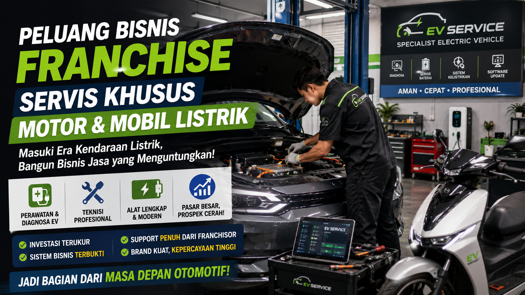 franchise servis motor dan mobil listrik