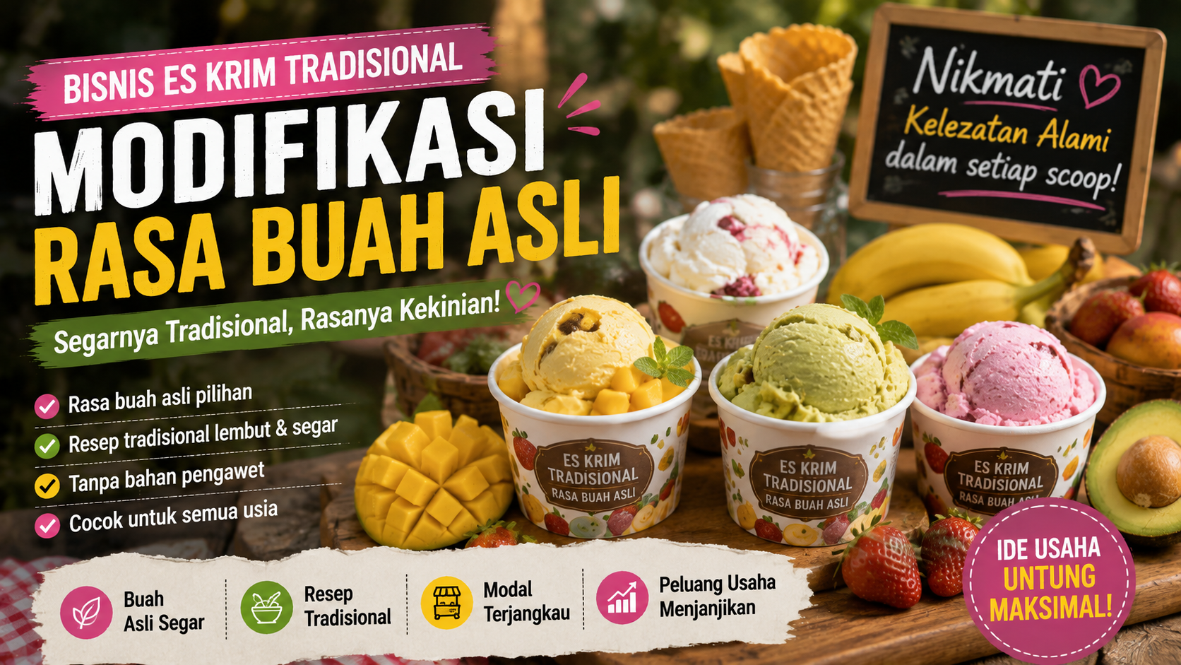 Bisnis es krim tradisional dengan modifikasi rasa buah asli