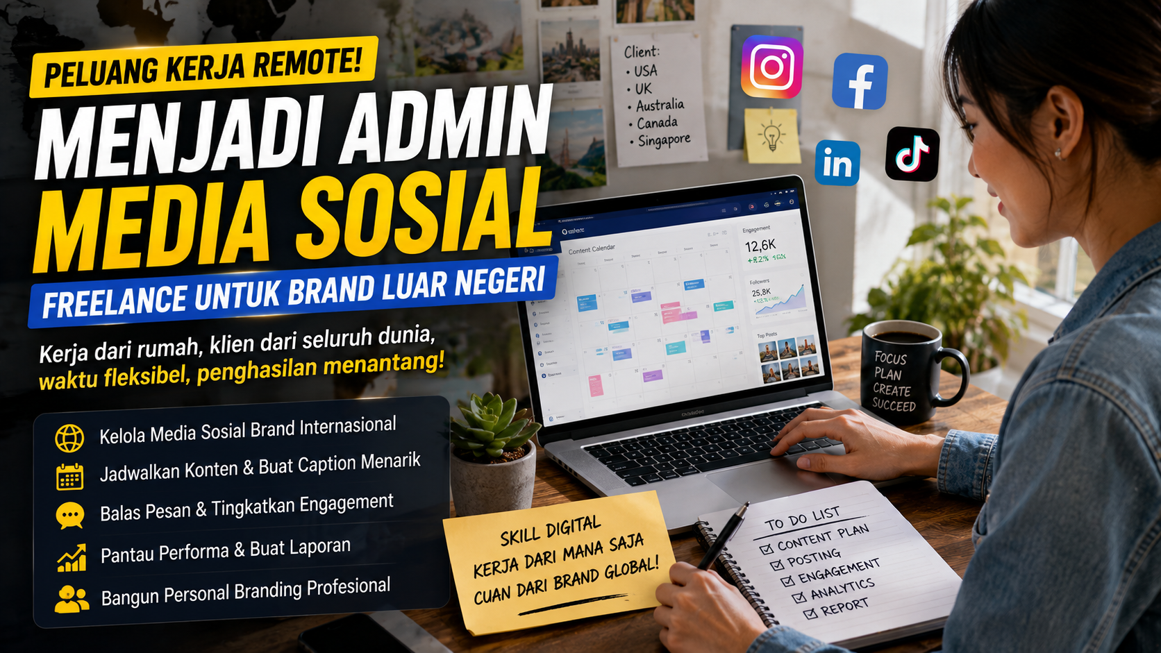 admin media sosial freelance untuk brand luar negeri