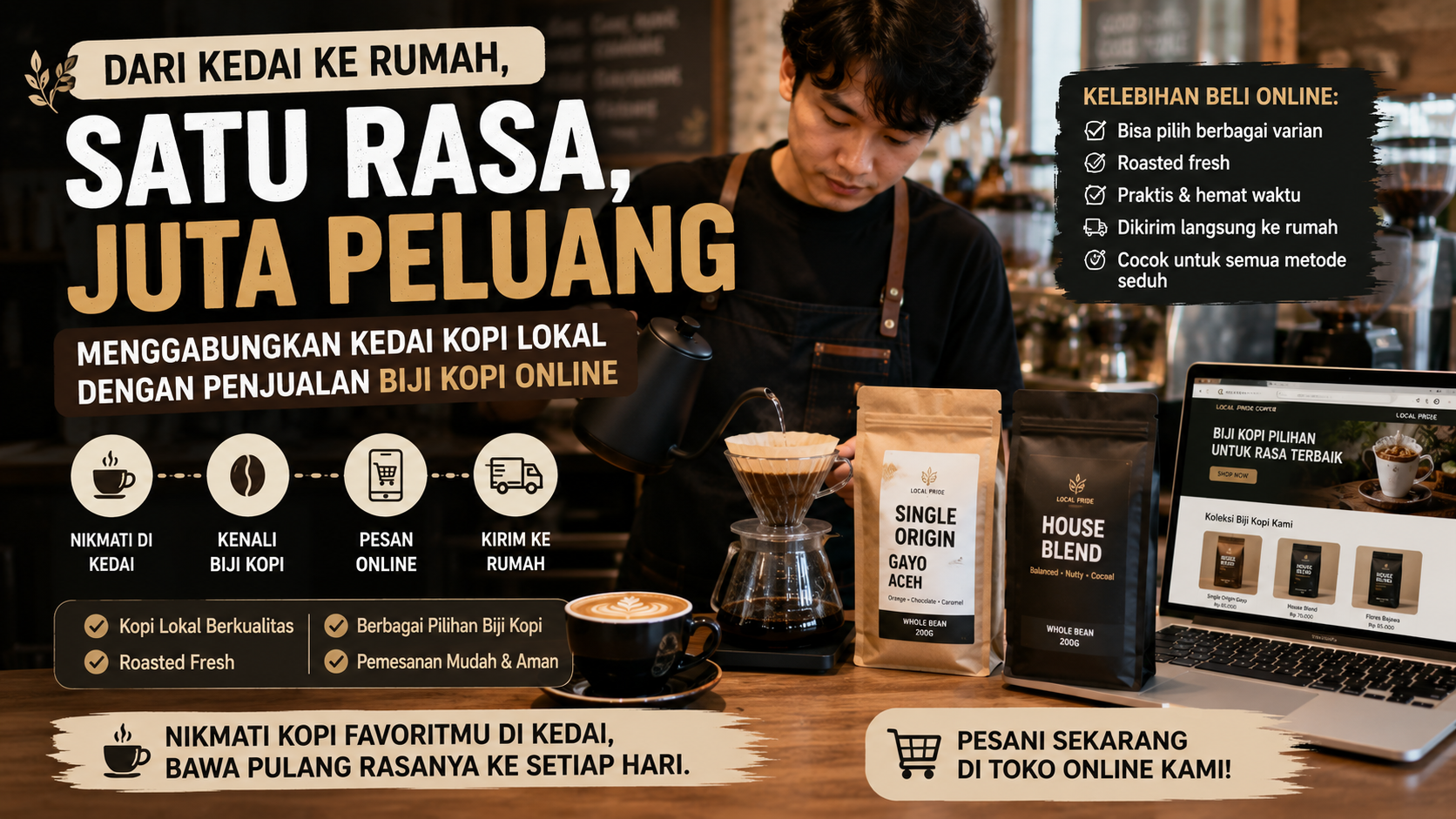 Kedai Kopi Lokal + Toko Online: Cara Mengubah Kopi Harian Jadi Bisnis Berulang