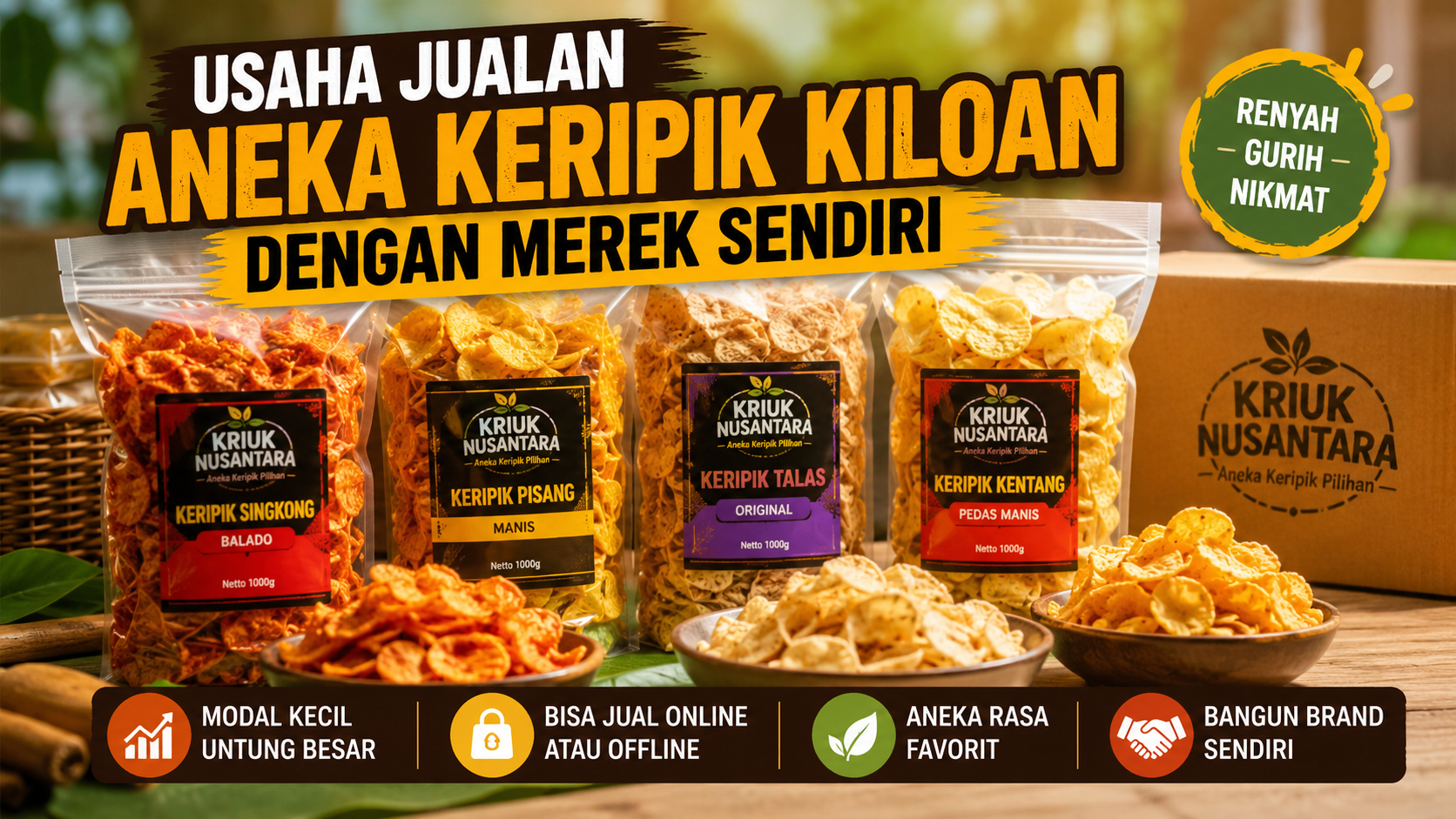 Usaha Jualan Aneka Keripik Kiloan dengan Merek Sendiri