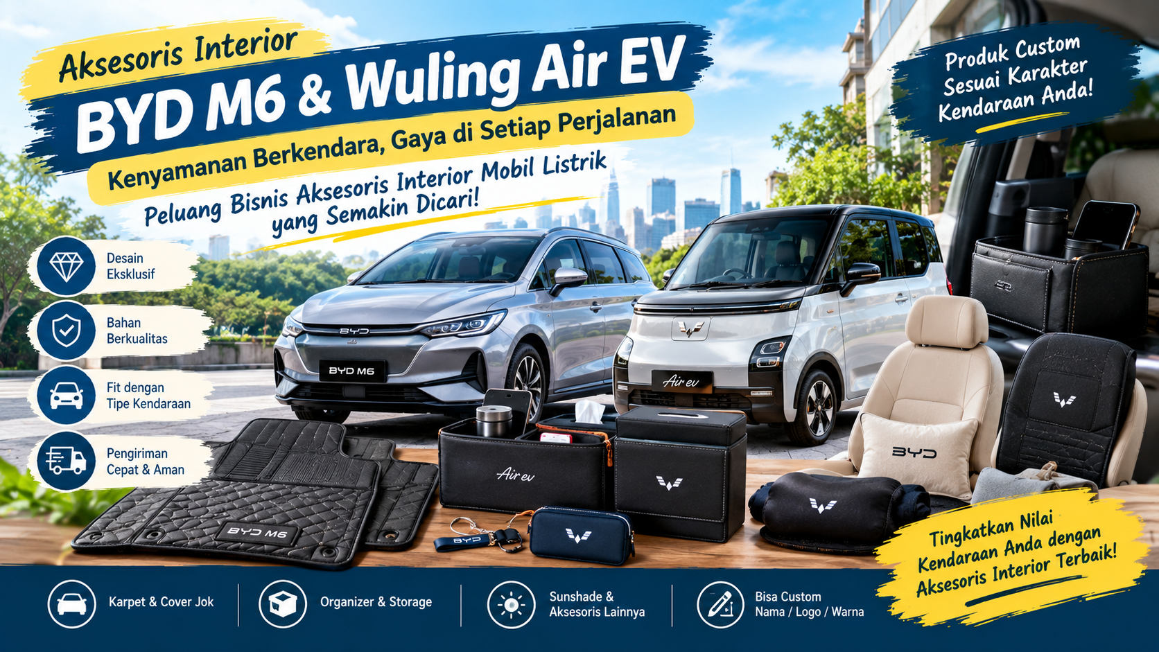 aksesoris interior BYD M6 dan Wuling Air EV