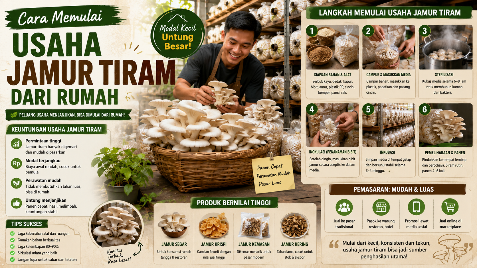 budidaya jamur tiram di rumah