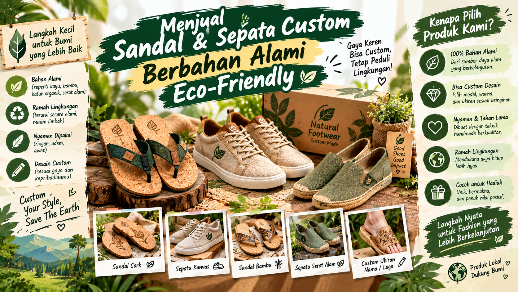 sandal dan sepatu custom eco-friendly