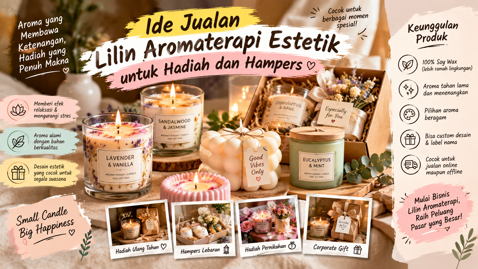 Peluang Bisnis Lilin Aromaterapi Estetik, Cocok untuk Hadiah dan Hampers
